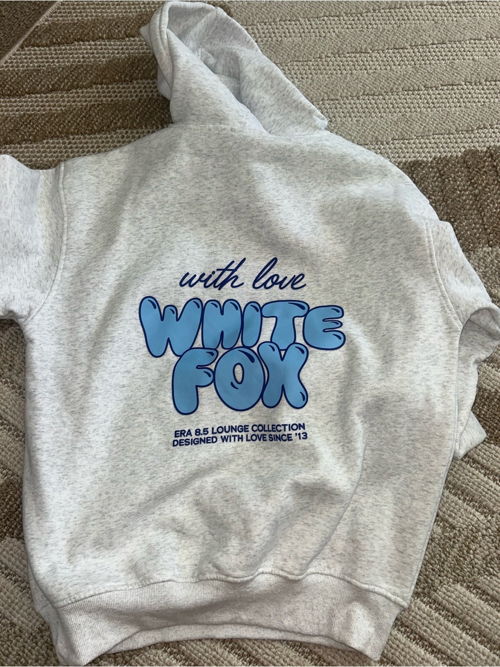 White Fox Light Gray Pullover Hoodie with Small Blue Logo